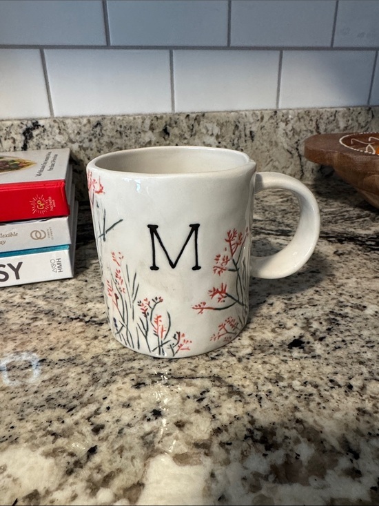 Anthropologie Other - Anthropologie Monogram M Ceramic Mug with Coral Floral Accent